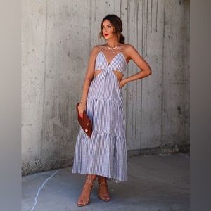 VICI - Sail Abroad Cotton Blend Halter Cutout Maxi Dress - Large